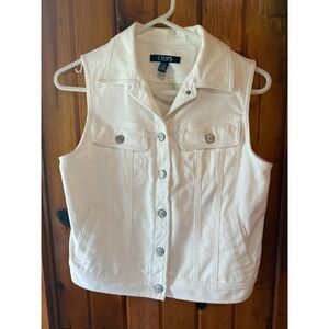 Chaps Denim Vest Sleeveless Button Down White Jean‎ Vest Career Casual Small